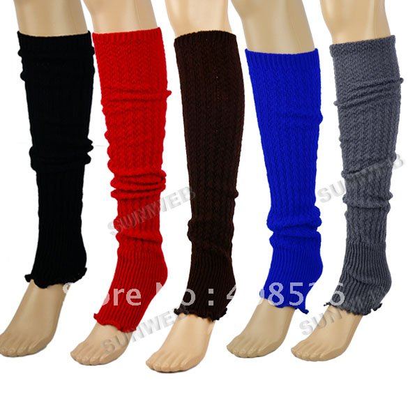 Womens Ladies Knit Stripe Leg Warmers Stocking Socks Legging Finger Gloves free shipping 7870