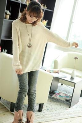 Womens Lady Batwing Round Neck Knitted Pullover Jumper Loose Sweater Blouse Tops