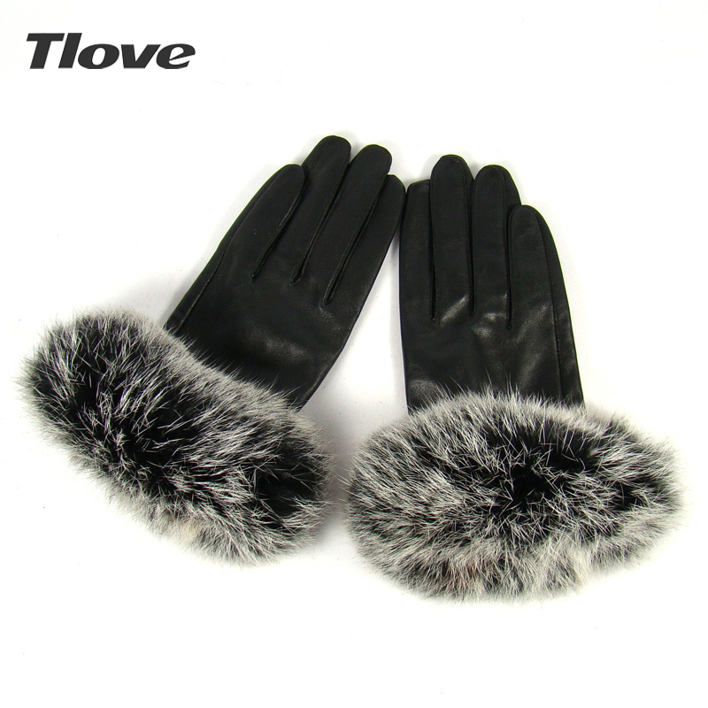 Womens Leather Gloves Black Driving Soft Comfort Faux Fur Wrist Ladies xc-49