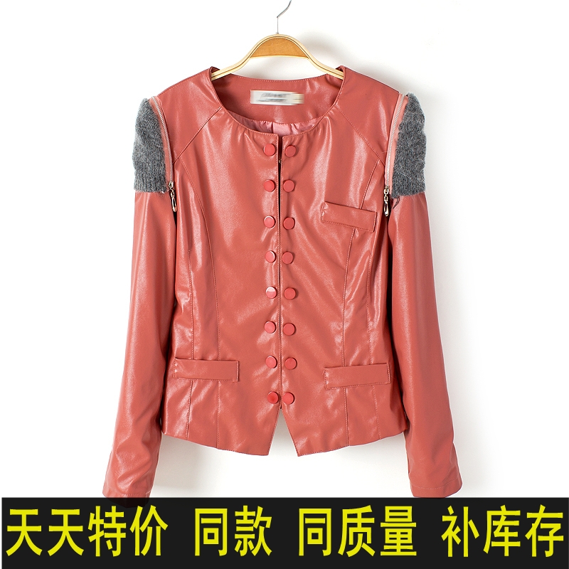 Womens leather jacket with double buttons decoration for freeshipping