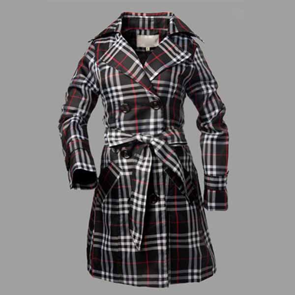 Womens Long Sleeve Slim-fit Plaid Windbreaker Jacket Coat