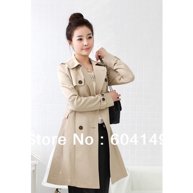 Womens Long Sleeve Slim Fit Trench Double Breasted Coat Jacket Outerwear Free Shipping