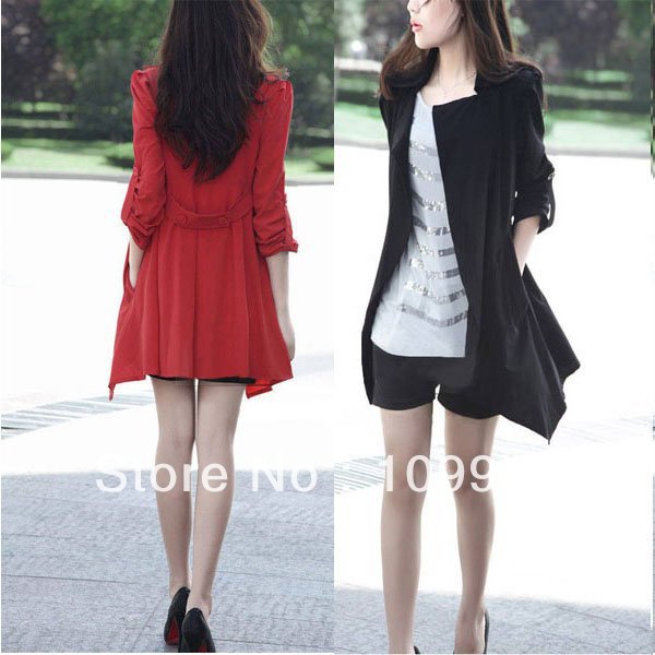 Womens Long Windbreaker Buttonless Collar Cardigan Slim Trench Coat HR428