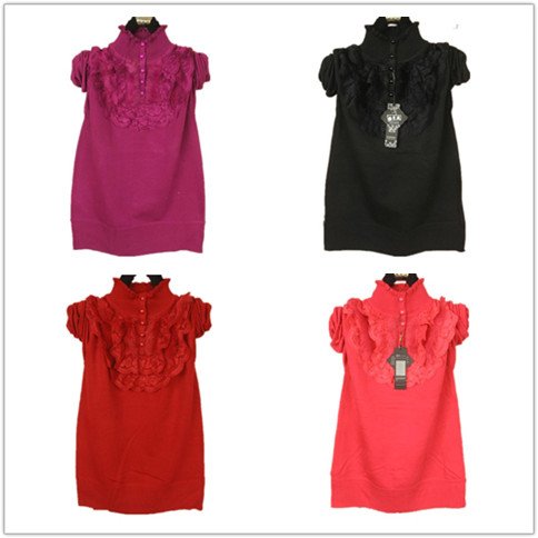womens plus size stand collar lace rabbit fur decorated basic sweat sweaters pullovers/Many colors/Free shipping, C164