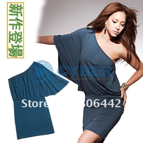 Womens Sexy Asymmetric One Shoulder Close fitting Hip-wrapped Mini Dress Free Shipping