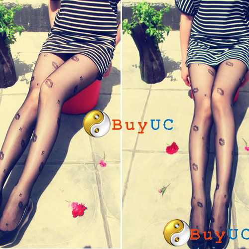 Womens Sexy Lip Kiss Jacquard Pattern Pantyhose Tights Stockings 04