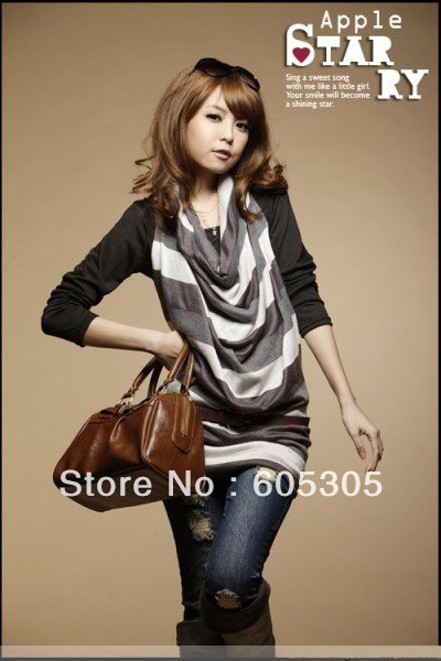 Womens Stripes lapel halter two-piece T-shirt Free Belt free Shipping 816