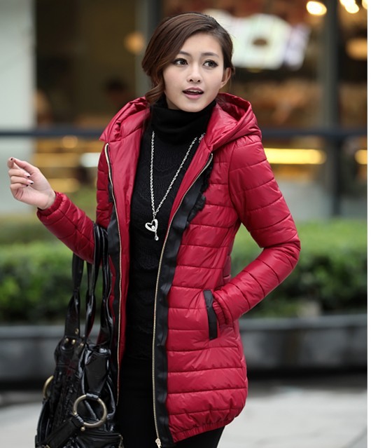 Womens wadded jacket xll xl l m slim thermal hooded medium-long cotton-padded jacket free shipping