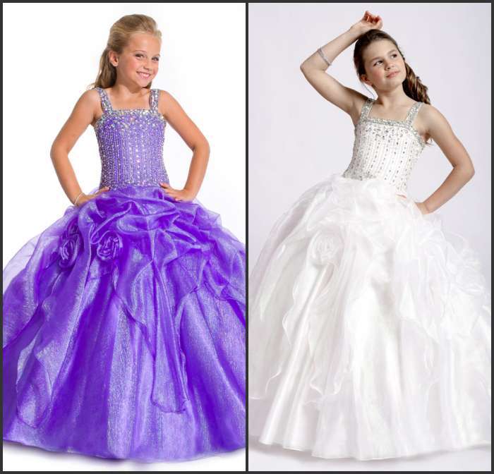 Wonderful sweetly girl purple beautiful pageant dresses beads white flower girl dresses pleated fold