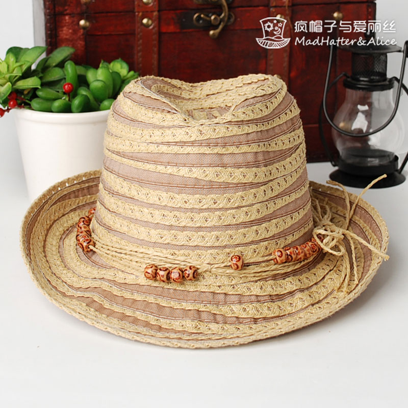 Wood bead cap decoration bohemia folding hat