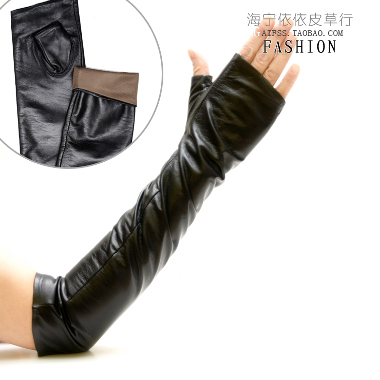Woodpecker genuine leather long design gloves sheepskin genuine leather gloves women's semi-finger lucy refers to long gloves