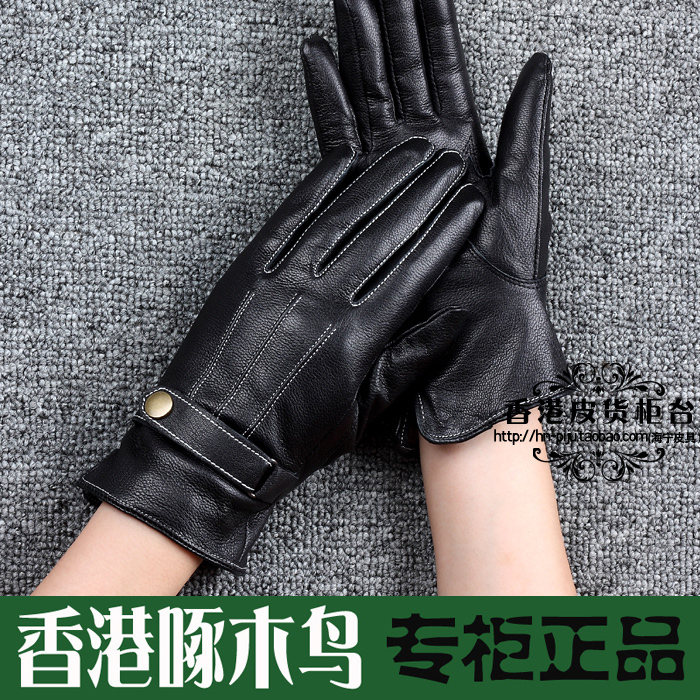 Woodpecker Women genuine leather gloves sheepskin gloves women's thermal thickening adjustable plus velvet