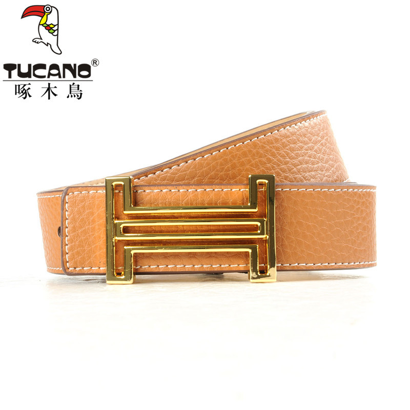 Woodpecker women's cowhide strap genuine leather women's plate buckle belt smooth buckle strap personality strap buckle