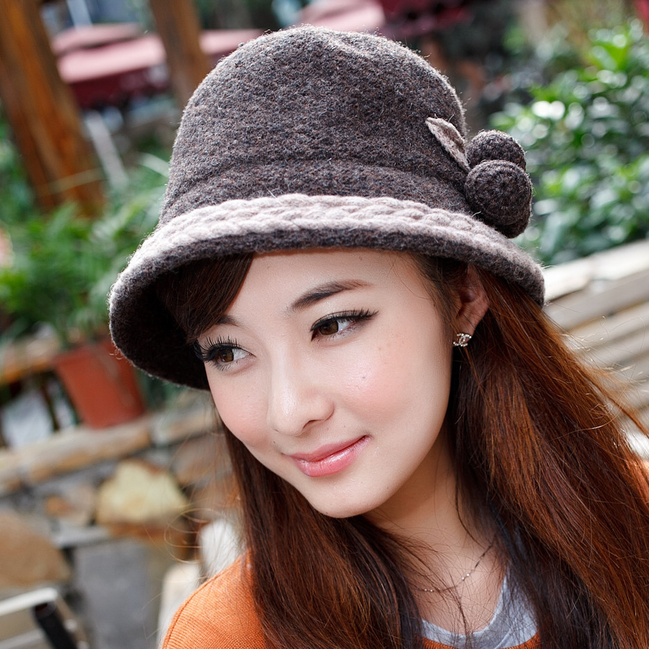 Wool basin hat female autumn and winter bucket hat winter knitted hat female wool knitted hat