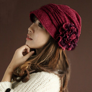 Wool knitted cloth cap thermal flower winter autumn and winter hat vintage spring and autumn women's