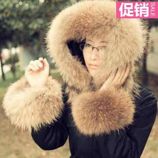 Wool raccoon fur collar olive cotton overcoat outerwear wadded jacket lls1008