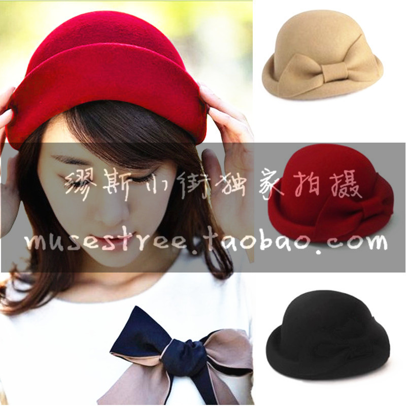 Wool shaping fedoras woolen fedoras dome small women's hat bow beret