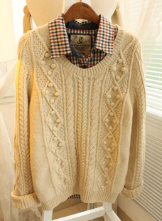 Wool thickening thermal vintage twisted knitted three-dimensional bulb o-neck long-sleeve sweater free shipping