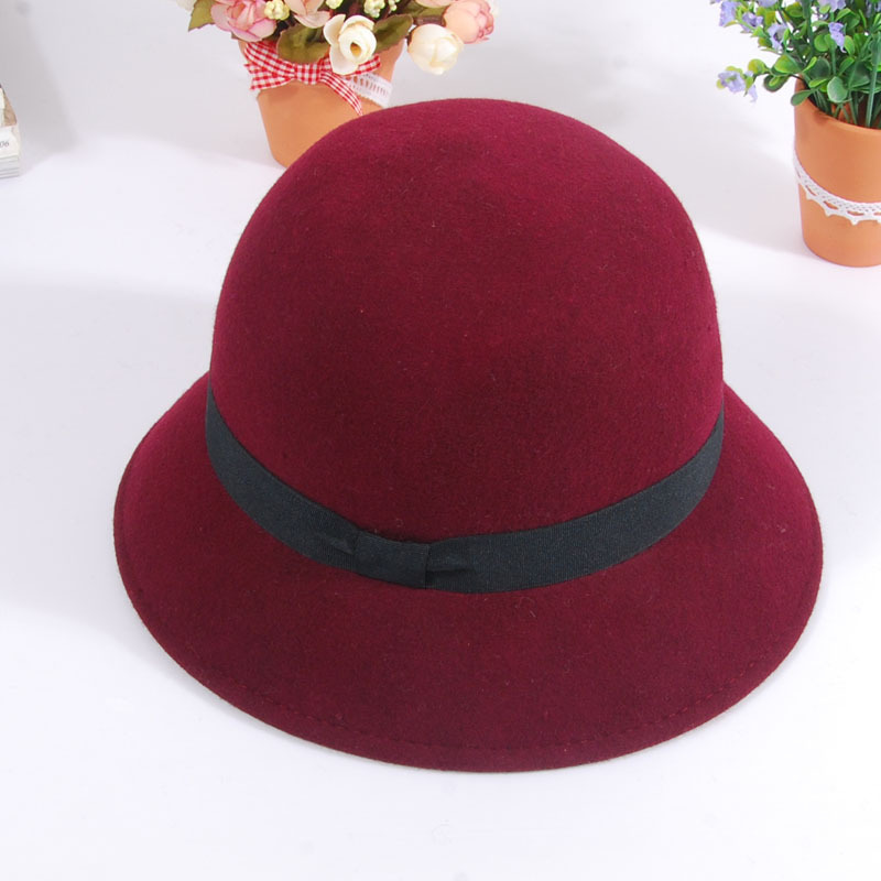 Woolen applique brief vintage women's dome fedoras bucket hats helmet-hat