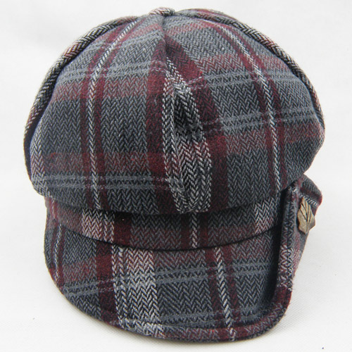 Woolen check hat female painter hat roll up hem cap