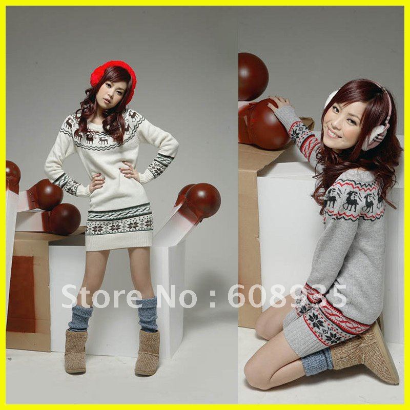 woolen collar knitwear pullovers,weave sweater, women outwear , christmas women lovely deer long sweater,free shipping.T051