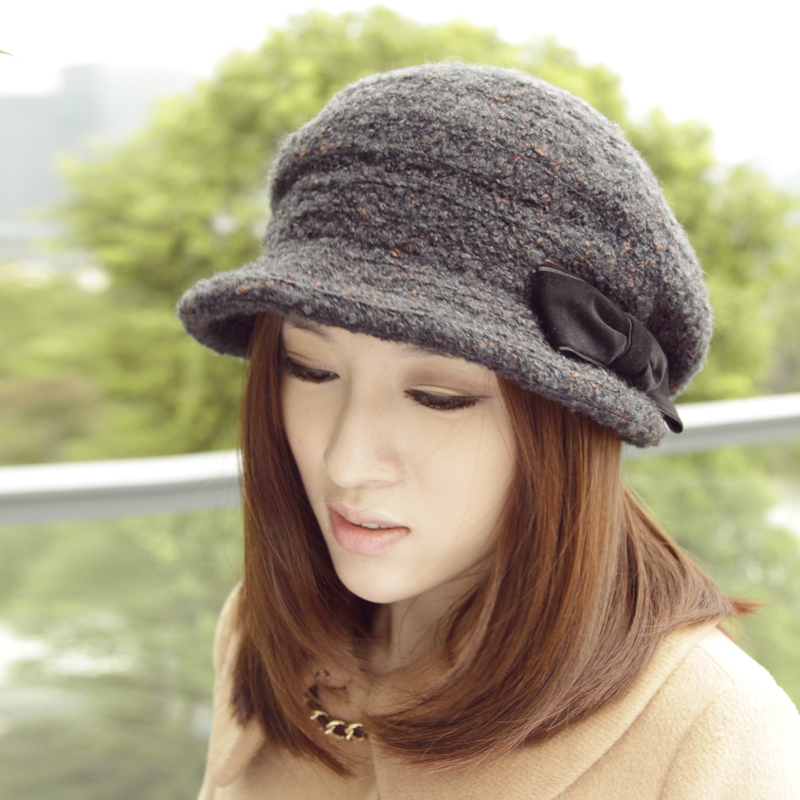 Woolen fashion hat autumn and winter wide brim cap women's bow gentlewomen cap