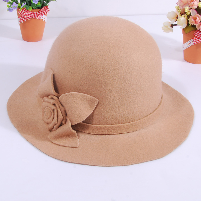 Woolen fashion vintage French romantic flower Women fedoras bucket hats fashion cap