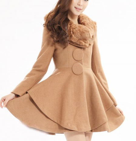 woolen female fur collar big button slim waist slim elegant trench overcoat outerwear