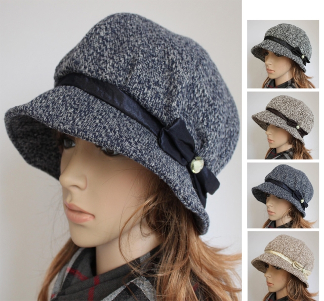 Woolen gold yarn thin blending bow small face-lift fedoras female fashion hat