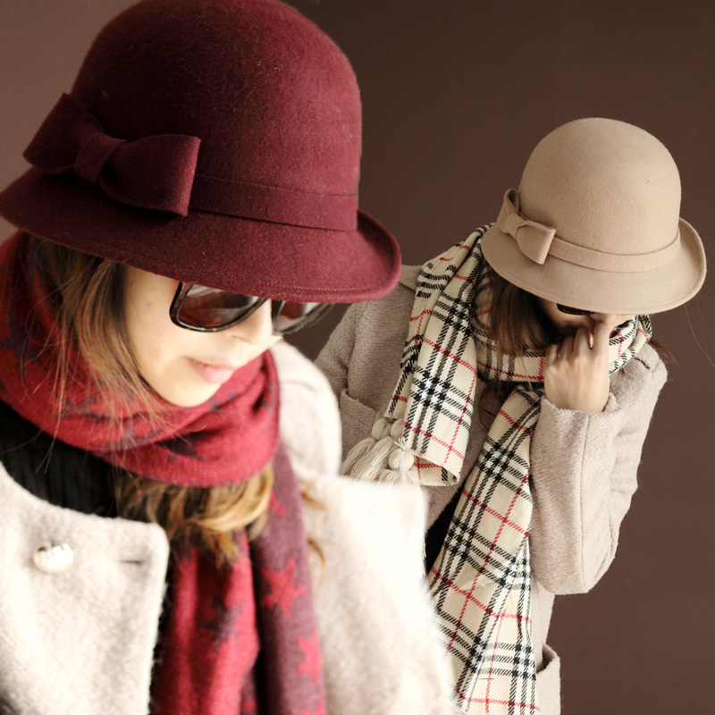 Woolen hat winter autumn and winter dome fedoras women's cap women's bow