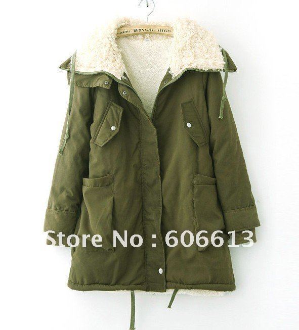 Woolen lining Long women's coat  Fashion ladies' armygreen ourterwear winter warm overcoat  trench coat  Free Shipping