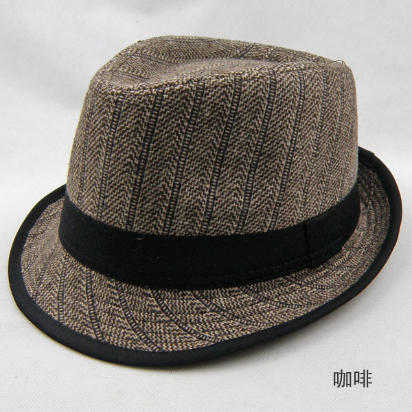 Woolen material stripe fedoras autumn and winter fashion hat male fedoras jazz hat