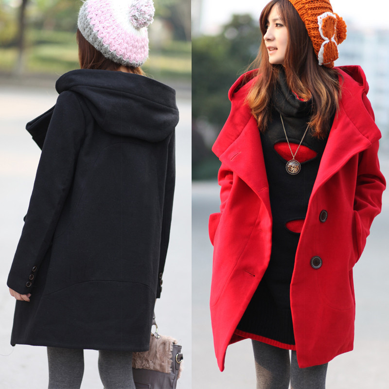 Woolen outerwear trench women's medium-long turn-down collar 2012 women's red overcoat