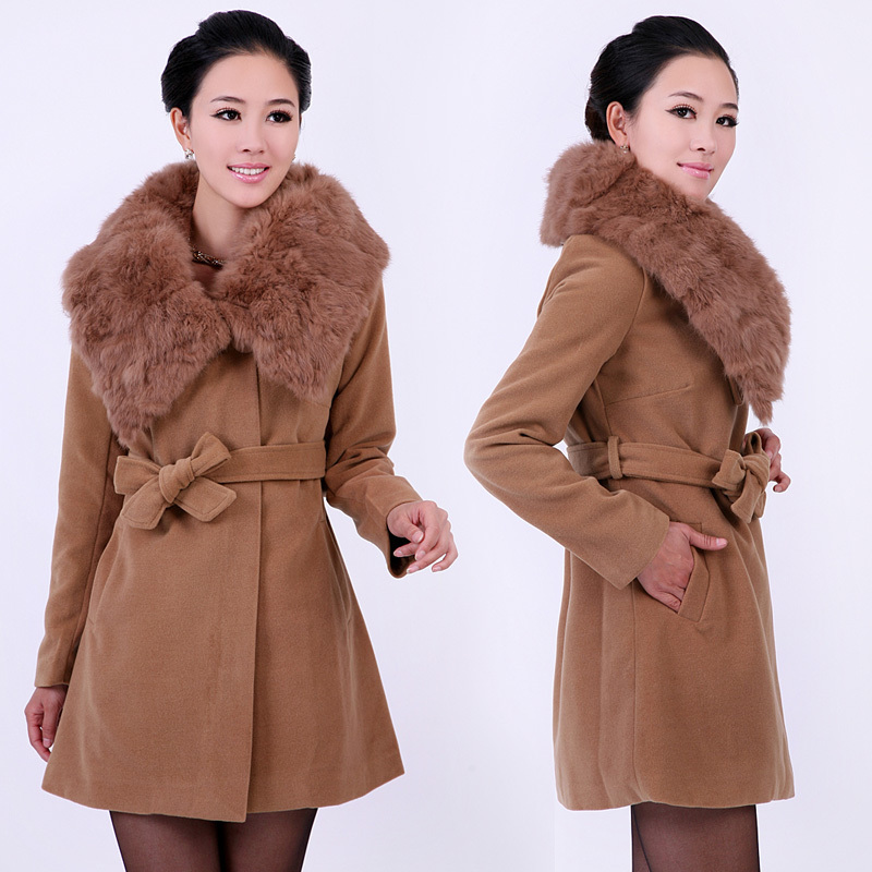 Woolen overcoat 2013 winter fur collar outerwear medium-long trench woolen outerwear female
