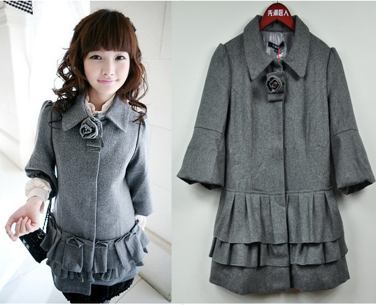 Woolen overcoat outerwear plus size corsage - 8516 free shipping