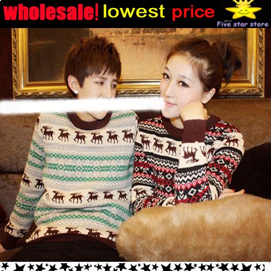 woolen round collar knitwear,weave sweater, women clothes, christmas men lovely deer long sweater (XL-002-1)