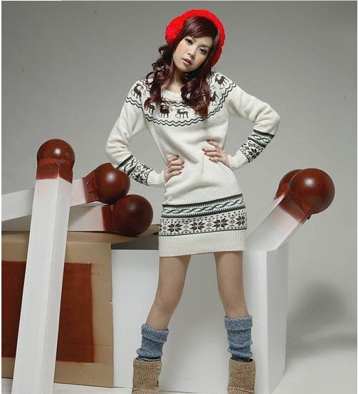woolen round collar knitwear,weave sweater, women clothes, christmas women lovely deer long sweater,free shipping D-98-350
