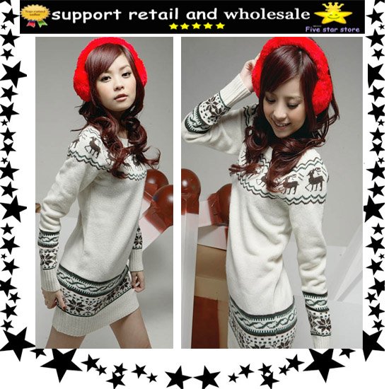 woolen round collar knitwear,weave sweater, women clothes, christmas women lovely deer long sweater (LD-3331-1)