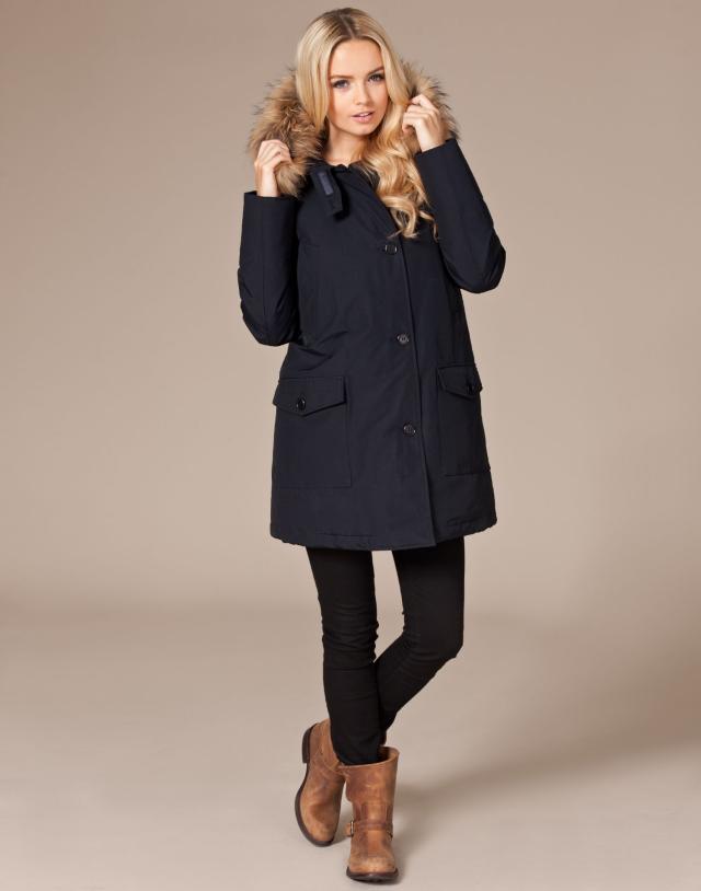 Woolrich pocket paragraph Women large fur collar slim down coat