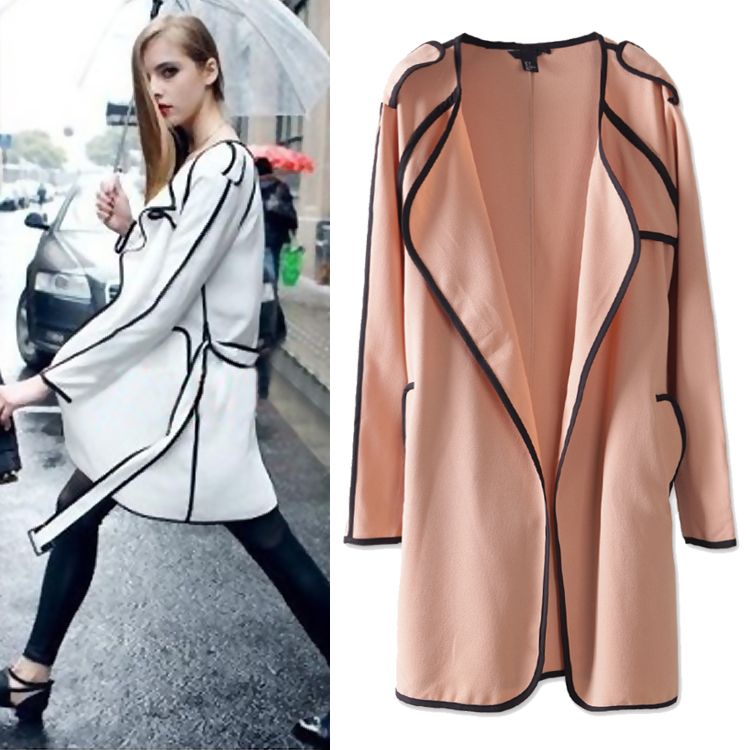 Work bag epaulette slim waist long-sleeve chiffon wowed medium-long lacing trench outerwear h501