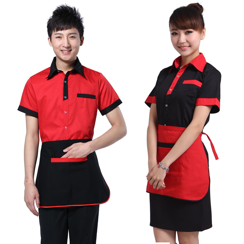 Work uniforms male women's summer waiter clothes