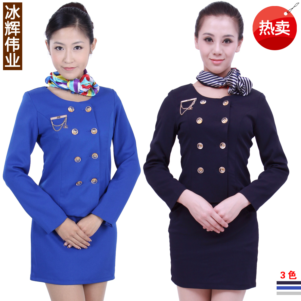 Work wear autumn and winter female work uniforms long-sleeve stewardess uniforms professional set