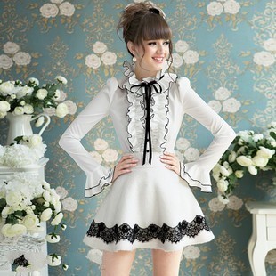 Work wear gentlewomen formal ol white ruffle black ribbon bow bubble long-sleeve shirt female
