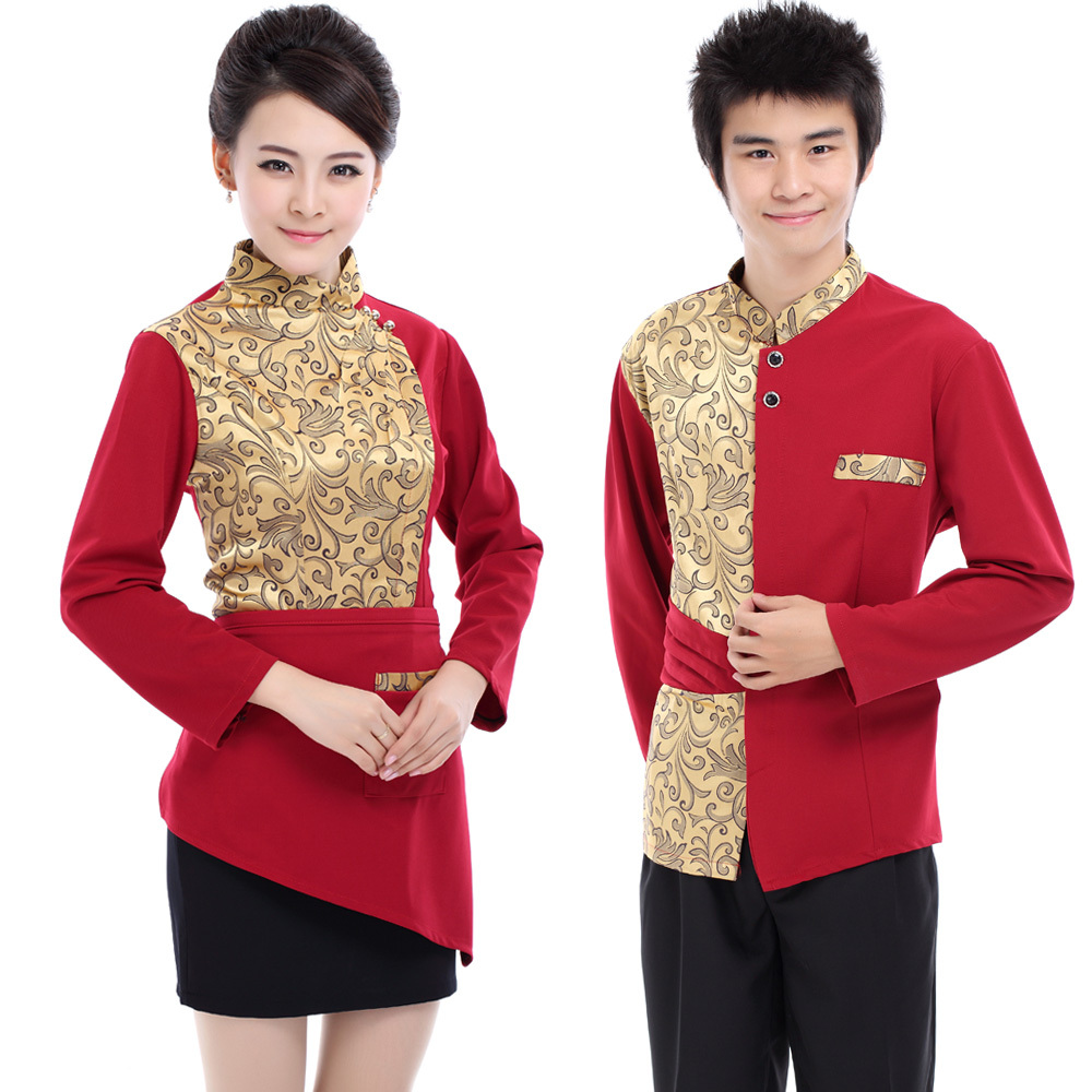 Work wear long-sleeve autumn and winter male Women set waiter uniform