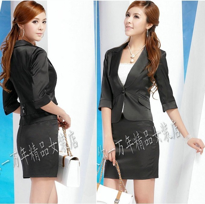 Work wear women's set skirt dress set half sleeve outerwear white collar tooling female formal t3702