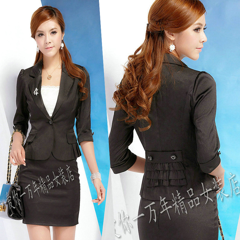 Work wear women's set slim skirt dress set half sleeve black formal career dress ol set