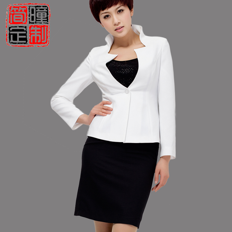 Work wear women summer white stand collar blazer black slim hip medium skirt gentlewomen skirt customize a114