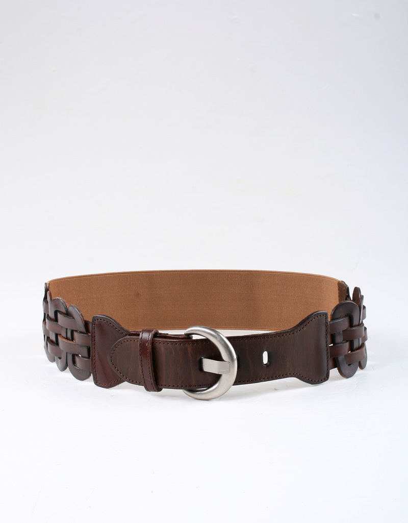 Woven elastic 7021 pattern genuine leather belt strap cummerbund