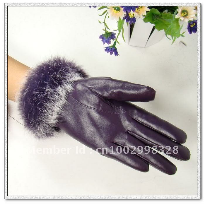 WOW!Nice Furry Purple Lady's Leather Goves Lined With Velvet