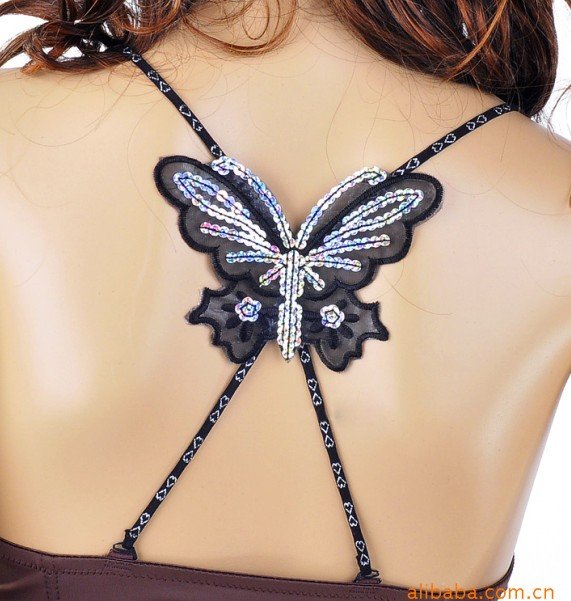 WOW! SALE! wholesale free shipping black butterfly paillette bra strap accessories for ladies women